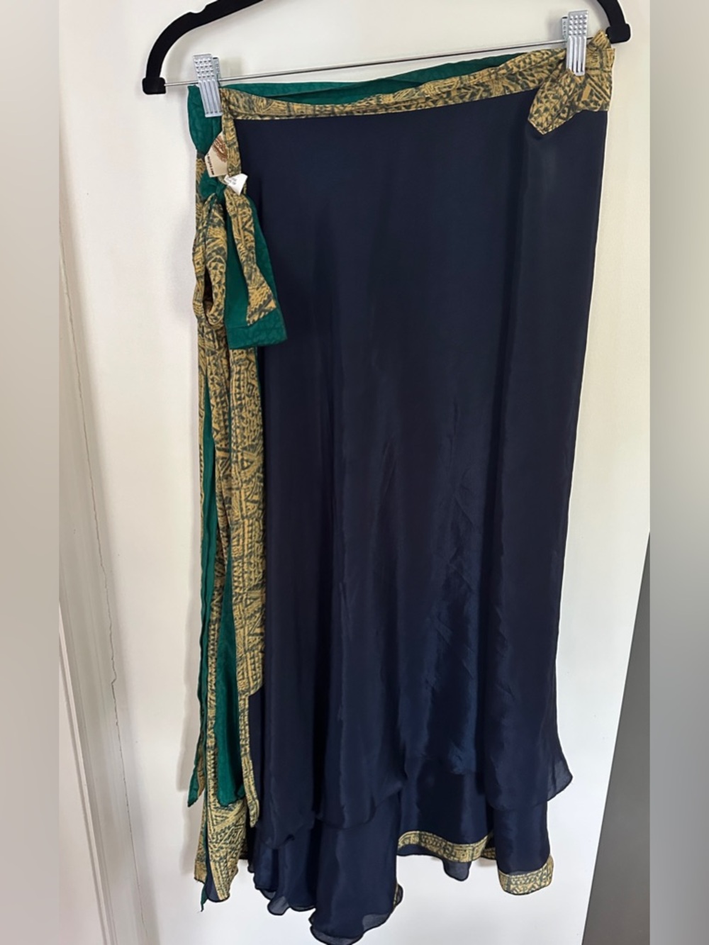 Kariza Indian Navy Maxi Wrap Skirt with Green & Gold Trim NWT